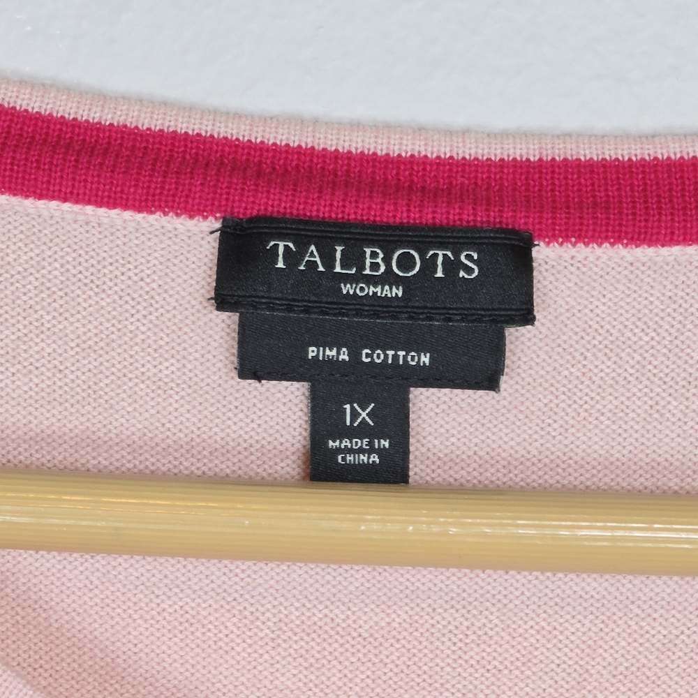 Talbots Women's Pointelle Pima Cotton Button Up Cardigan Sweater Pink 1X New - Picture 6 of 10